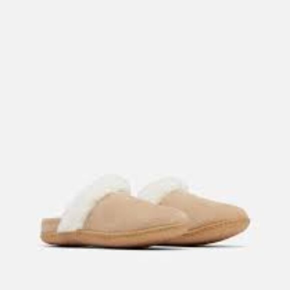 SOREL Nakiska II Faux Shearling Lined Slide Slipper in Dusty Tan/Natural Size 6 - Picture 2 of 10
